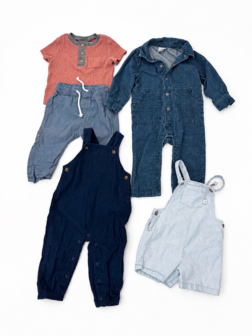 Bundle Tommy Bahama Nicole Miller Baby Boy Rompers Overalls 12M neutral